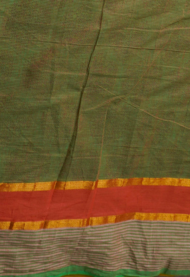 Green Pure Hand Block Printed Mangalgiri Cotton Saree-UNM65322