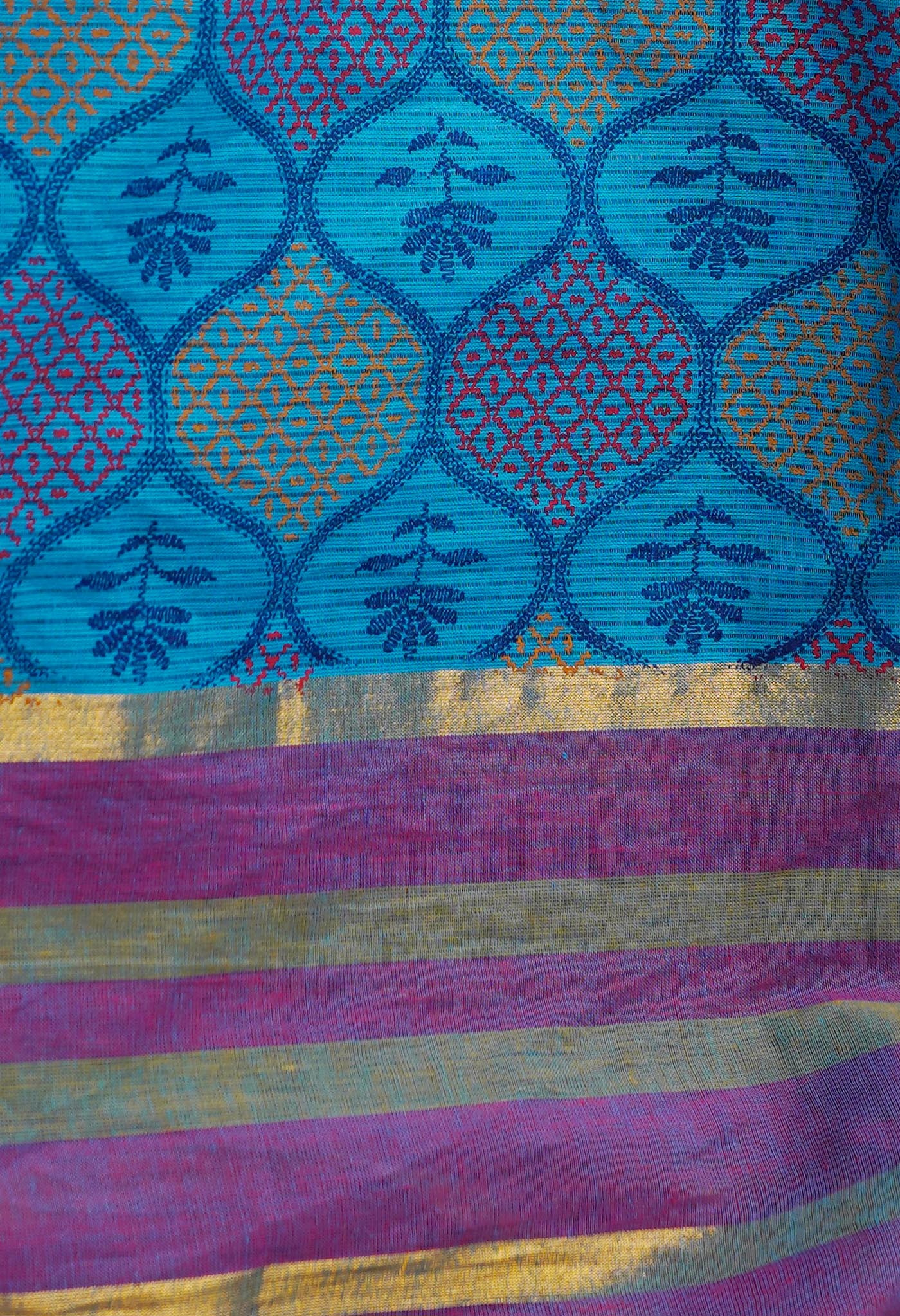 Blue Pure Hand Block Printed Mangalgiri Cotton Saree-UNM65327