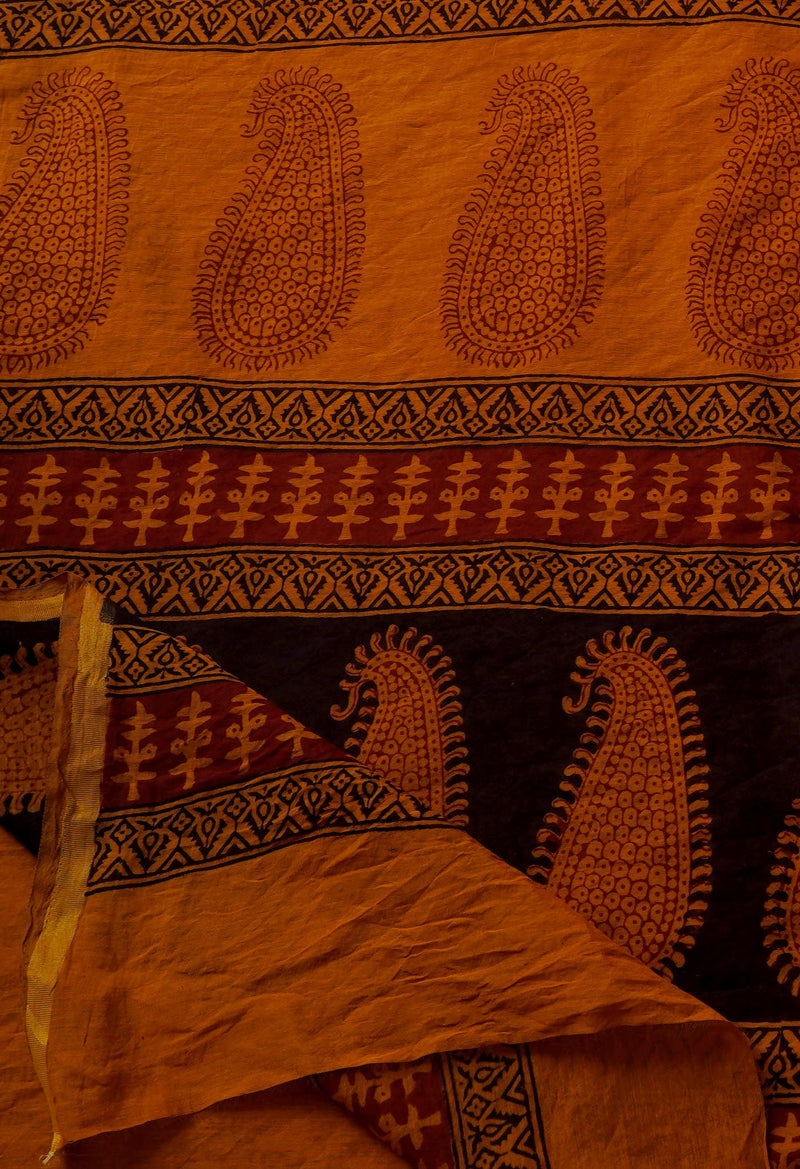Sepia  Art Chanderi Bagh Printed Cotton Saree-UNM65328