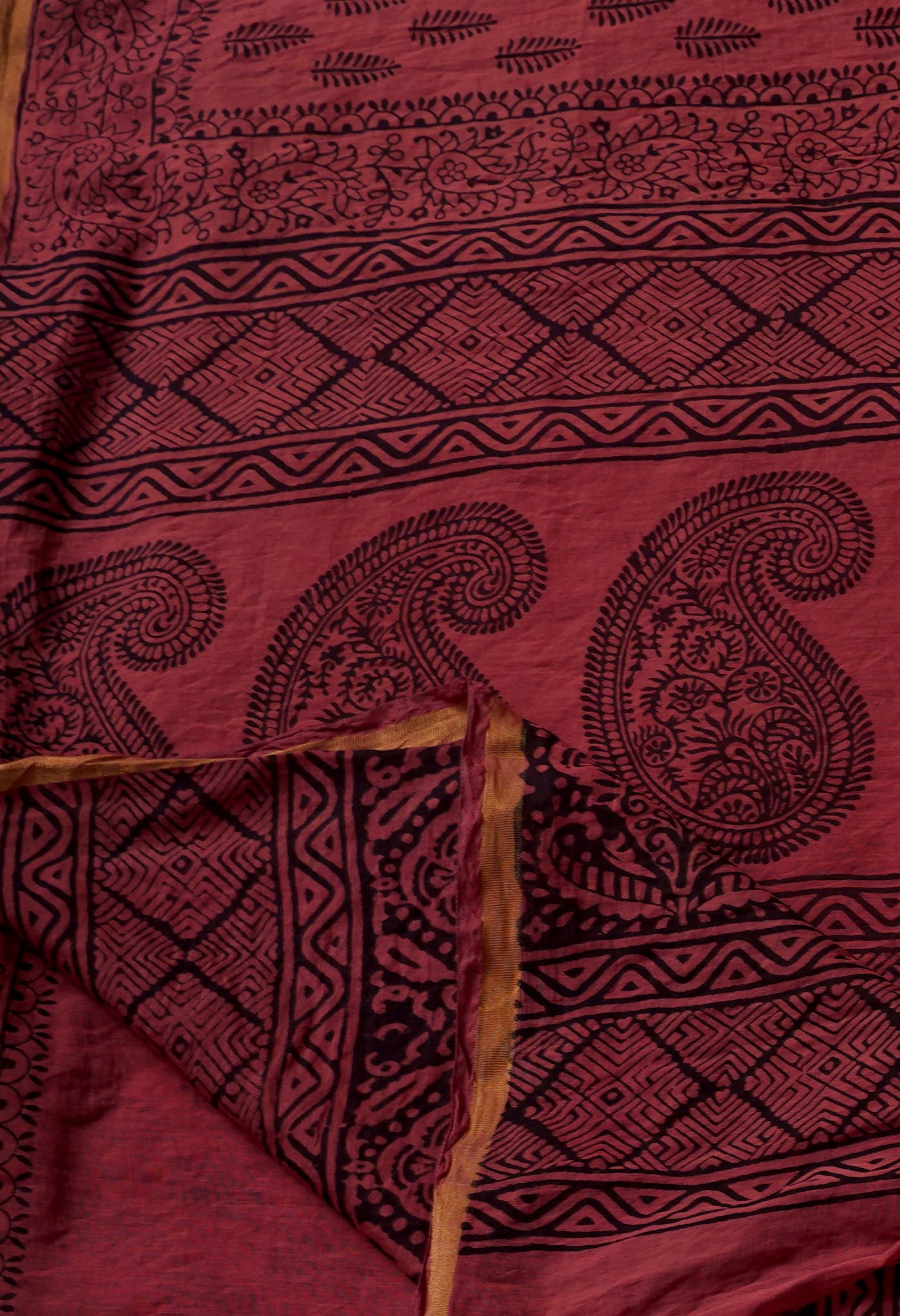 Indian Red  Art Chanderi Bagh Printed Cotton Saree-UNM65332