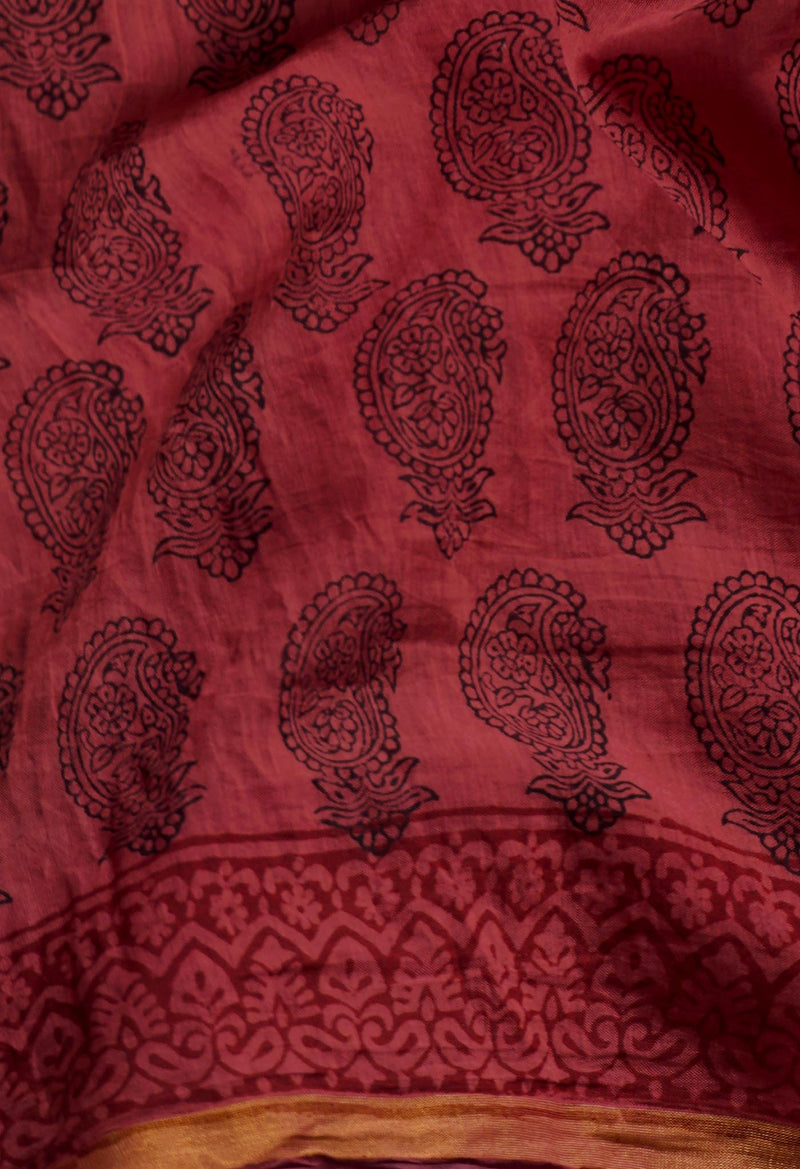Rosy Brown  Art Chanderi Bagh Printed Cotton Saree-UNM65333