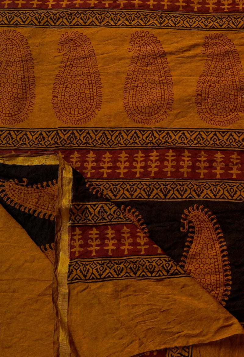 Sepia  Art Chanderi Bagh Printed Cotton Saree-UNM65335