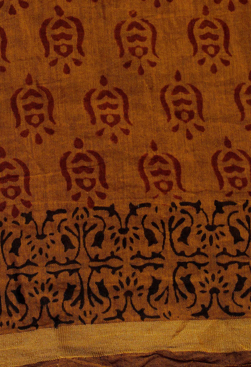 Sepia  Art Chanderi Bagh Printed Cotton Saree-UNM65335