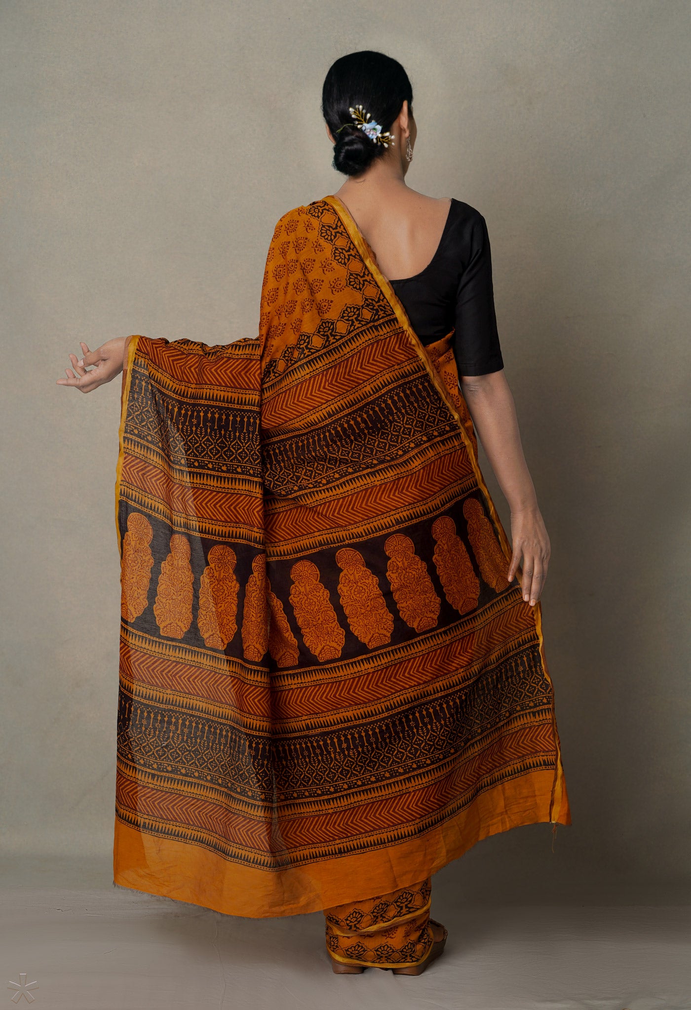 Orange Art Chanderi Bagh Printed Cotton Saree