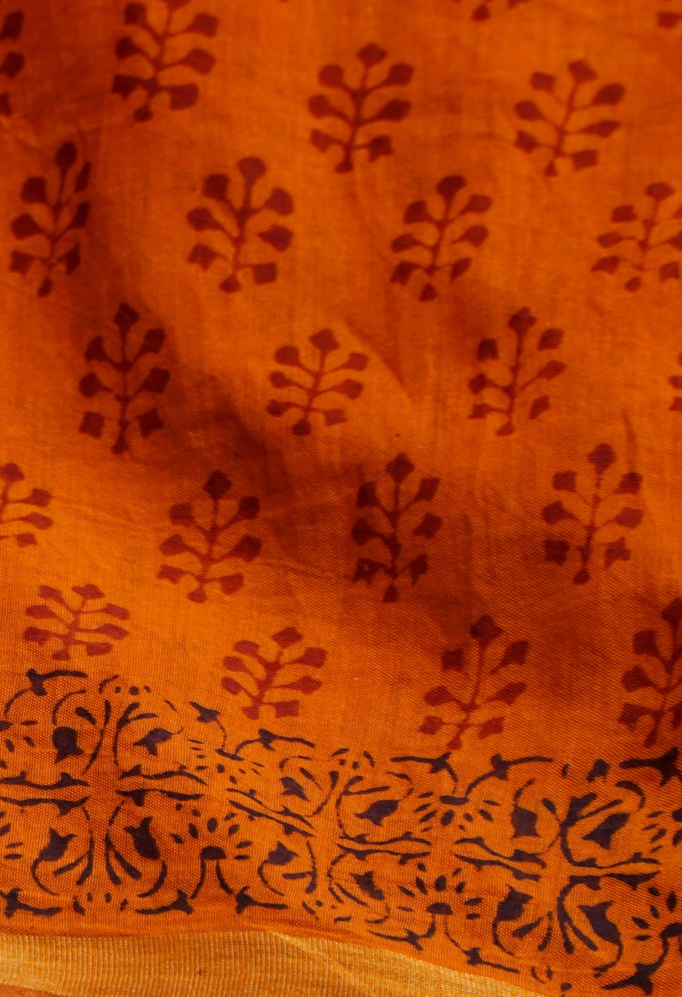Rust Orange Art Chanderi Bagh Printed Cotton Saree-UNM65341