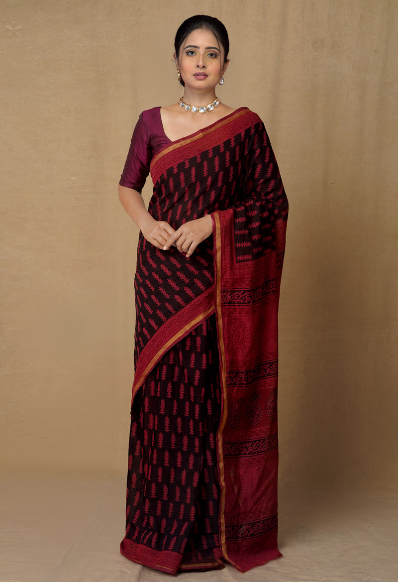 Black  Art Chanderi Bagh Printed Cotton Saree-UNM65342
