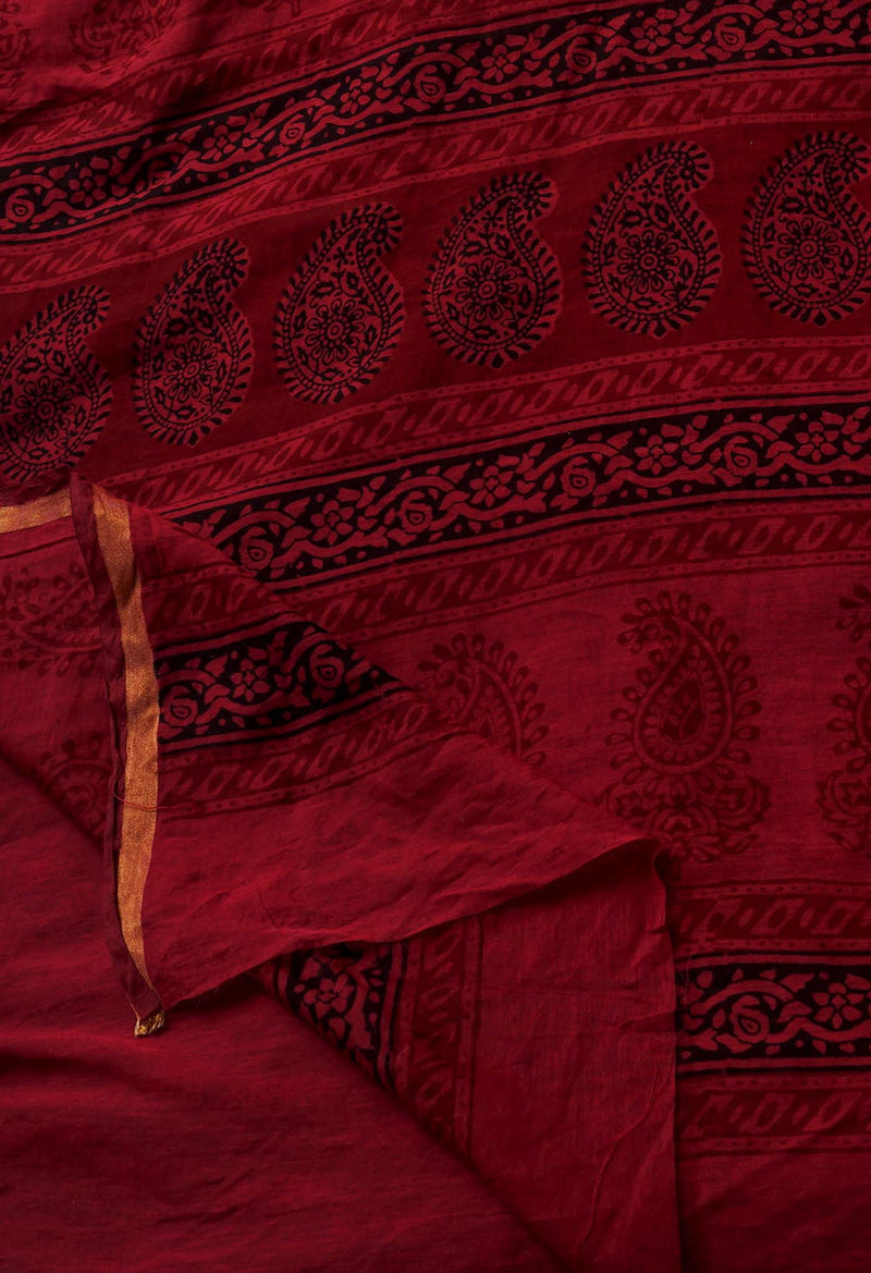 Black  Art Chanderi Bagh Printed Cotton Saree-UNM65342