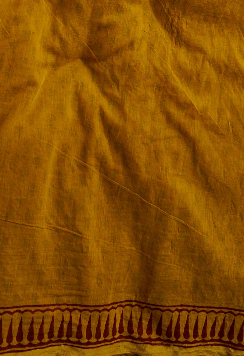 Yellow  Art Chanderi Bagh Printed Cotton Saree-UNM65343