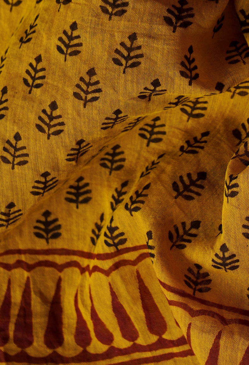 Yellow  Art Chanderi Bagh Printed Cotton Saree-UNM65343
