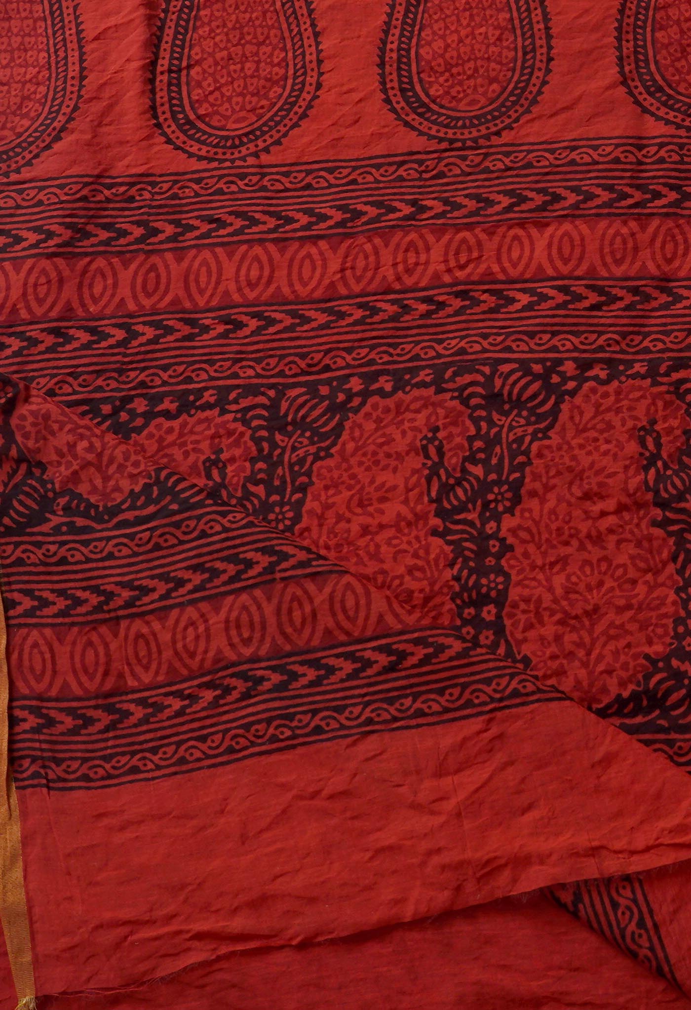 Black-Indian Red  Art Chanderi Bagh Printed Cotton Saree-UNM65344
