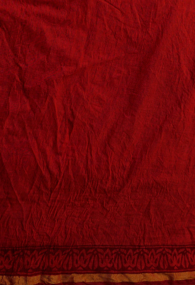 Indian Red-Black  Art Chanderi Bagh Printed Cotton Saree-UNM65345