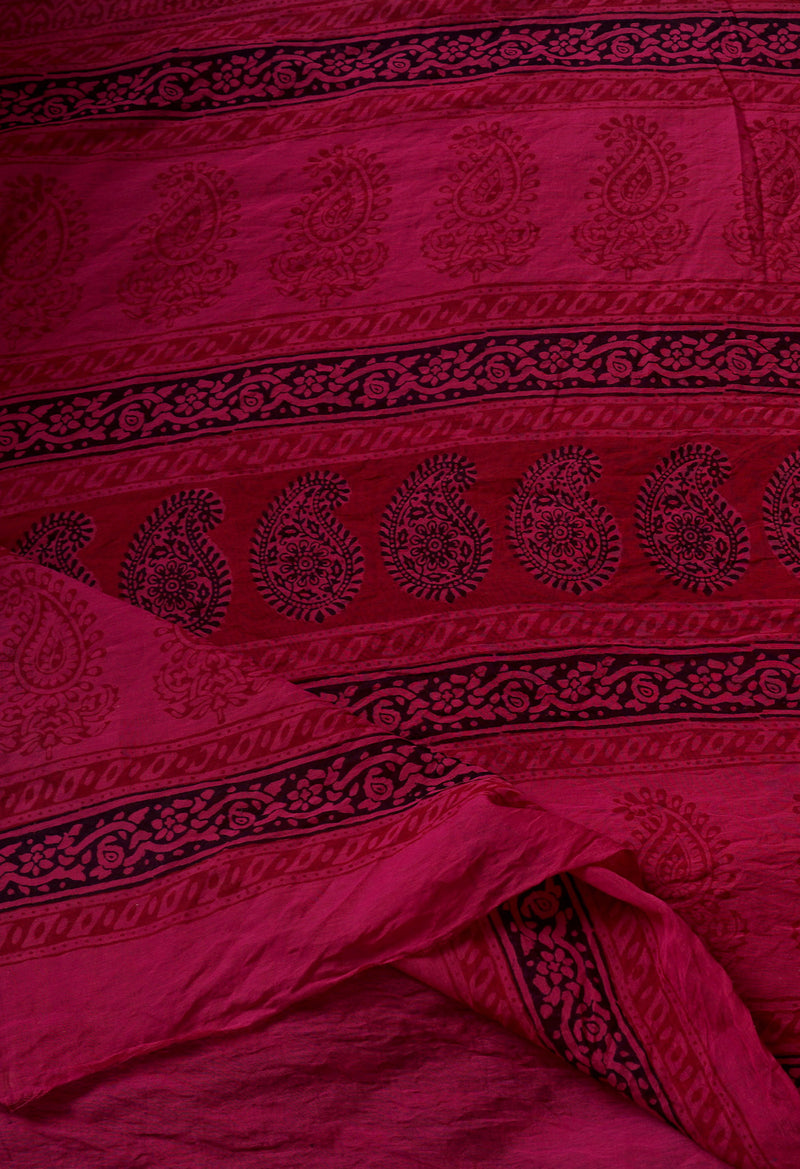 Pink Art Chanderi Bagh Printed Cotton Saree-UNM65348