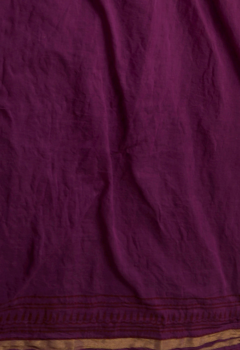 Maroon-Dark Purple  Art Chanderi Bagh Printed Cotton Saree-UNM65349