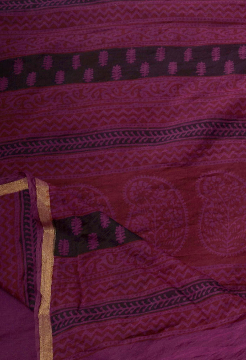 Dark Purple  Art Chanderi Bagh Printed Cotton Saree-UNM65351