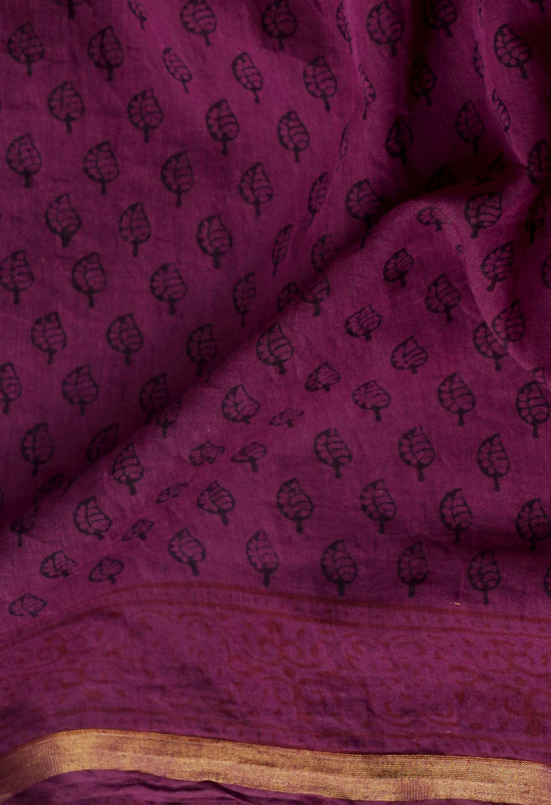 Dark Purple  Art Chanderi Bagh Printed Cotton Saree-UNM65351