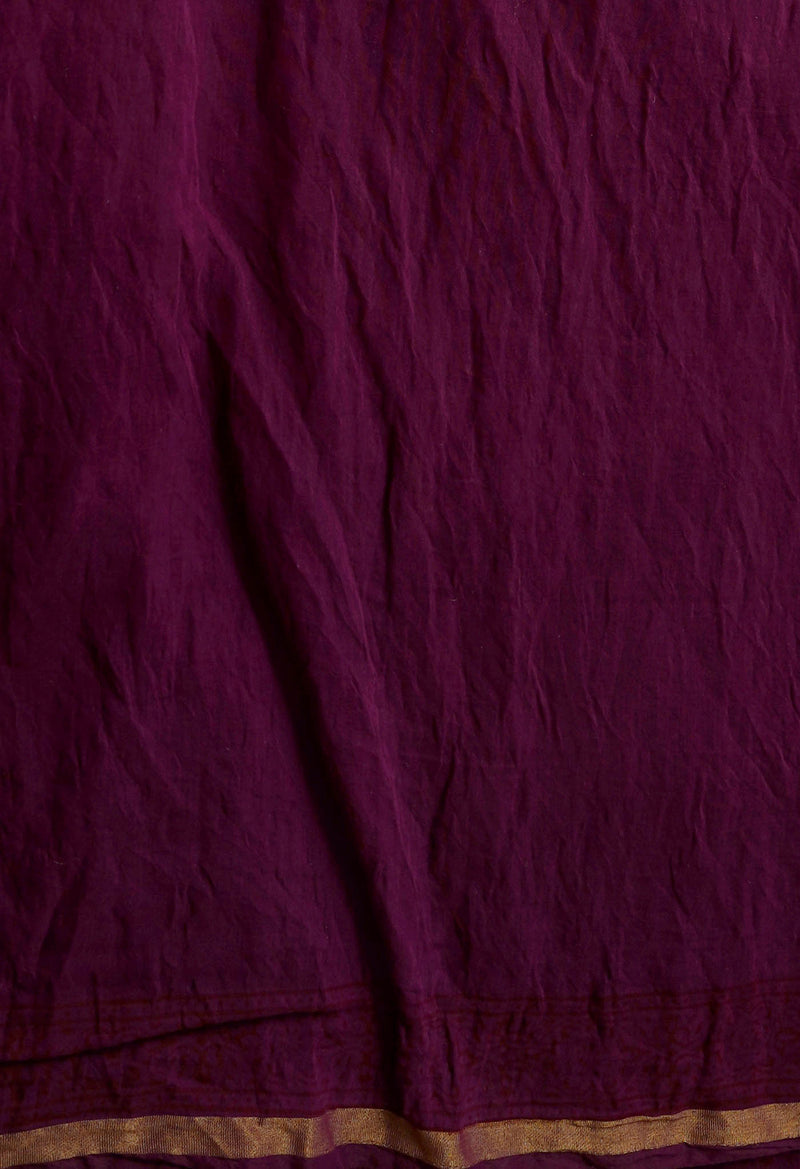 Dark Purple  Art Chanderi Bagh Printed Cotton Saree-UNM65351