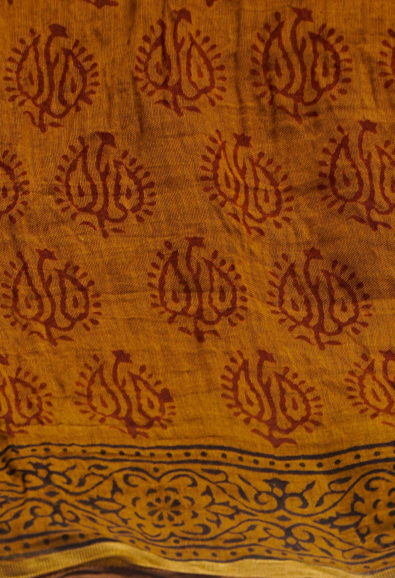 Rust Orange  Art Chanderi Bagh Printed Cotton Saree-UNM65352