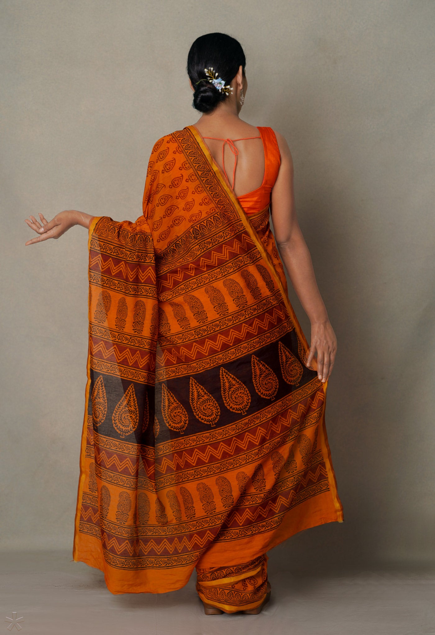 Rust Orange  Art Chanderi Bagh Printed Cotton Saree-UNM65354