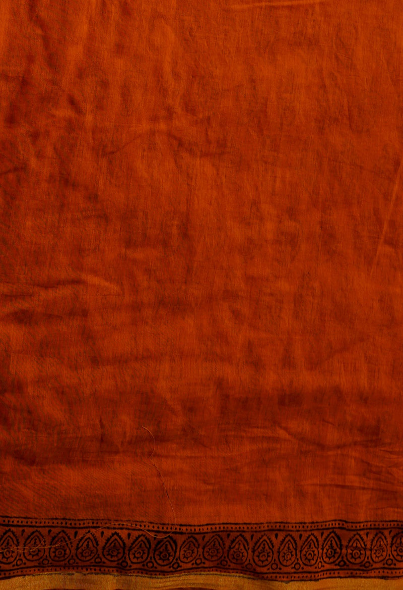 Rust Orange  Art Chanderi Bagh Printed Cotton Saree-UNM65354