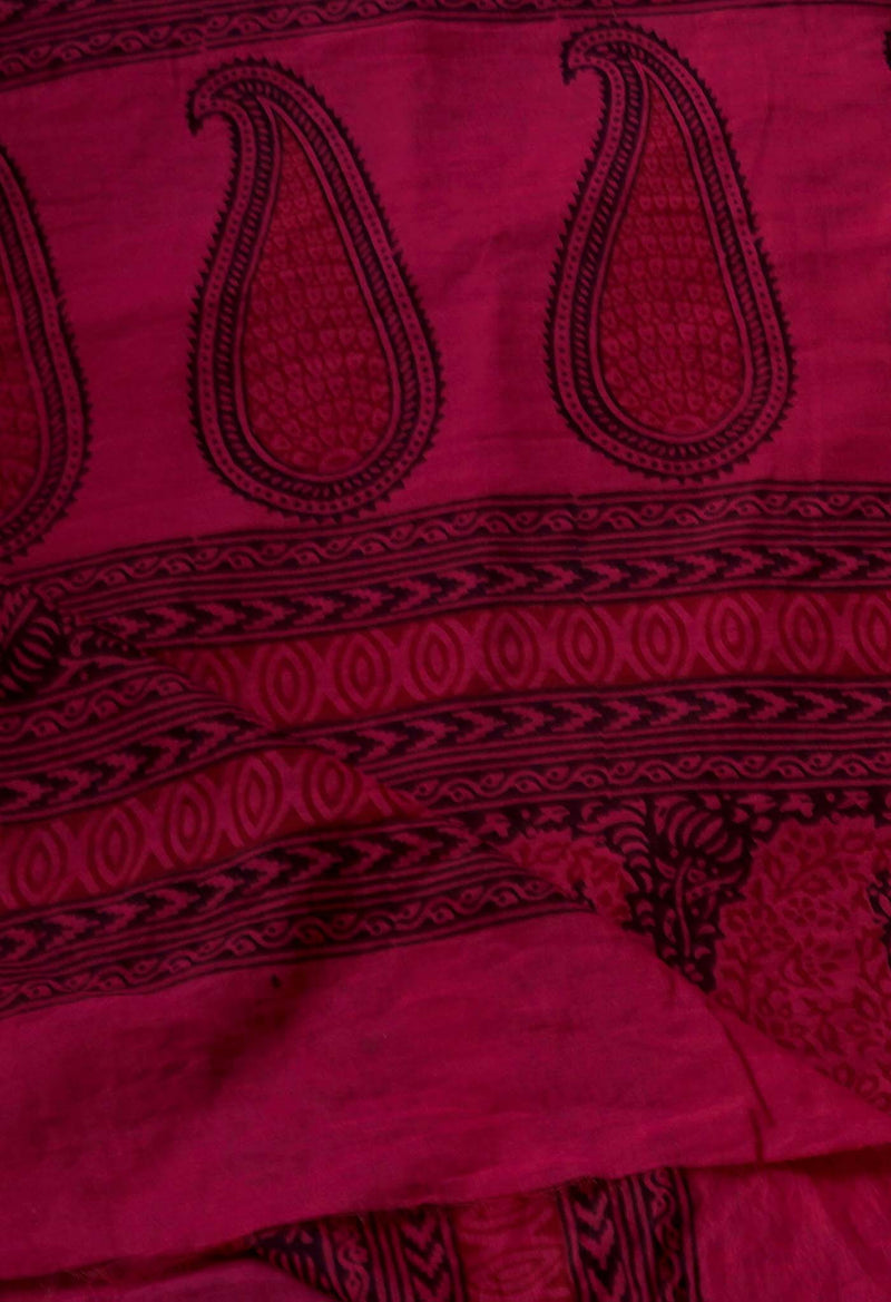 Pink-Black  Art Chanderi Bagh Printed Cotton Saree-UNM65359
