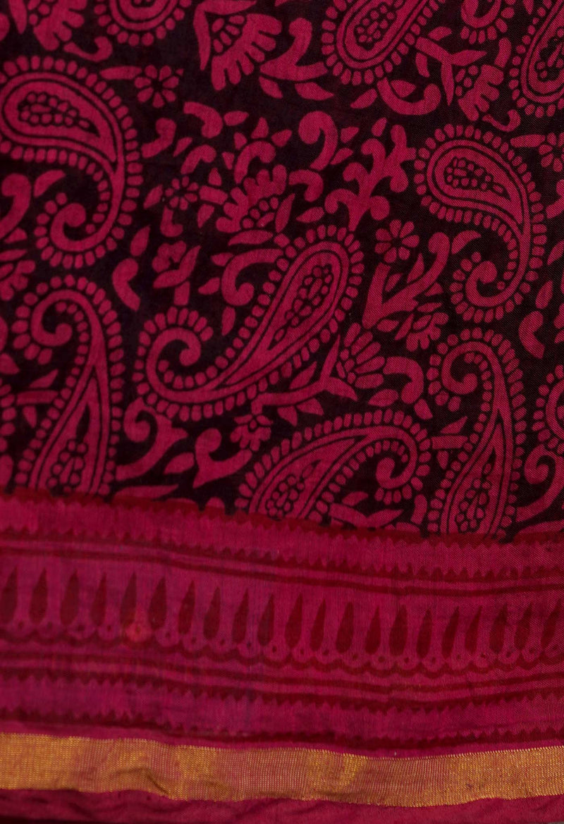Pink-Black  Art Chanderi Bagh Printed Cotton Saree-UNM65359