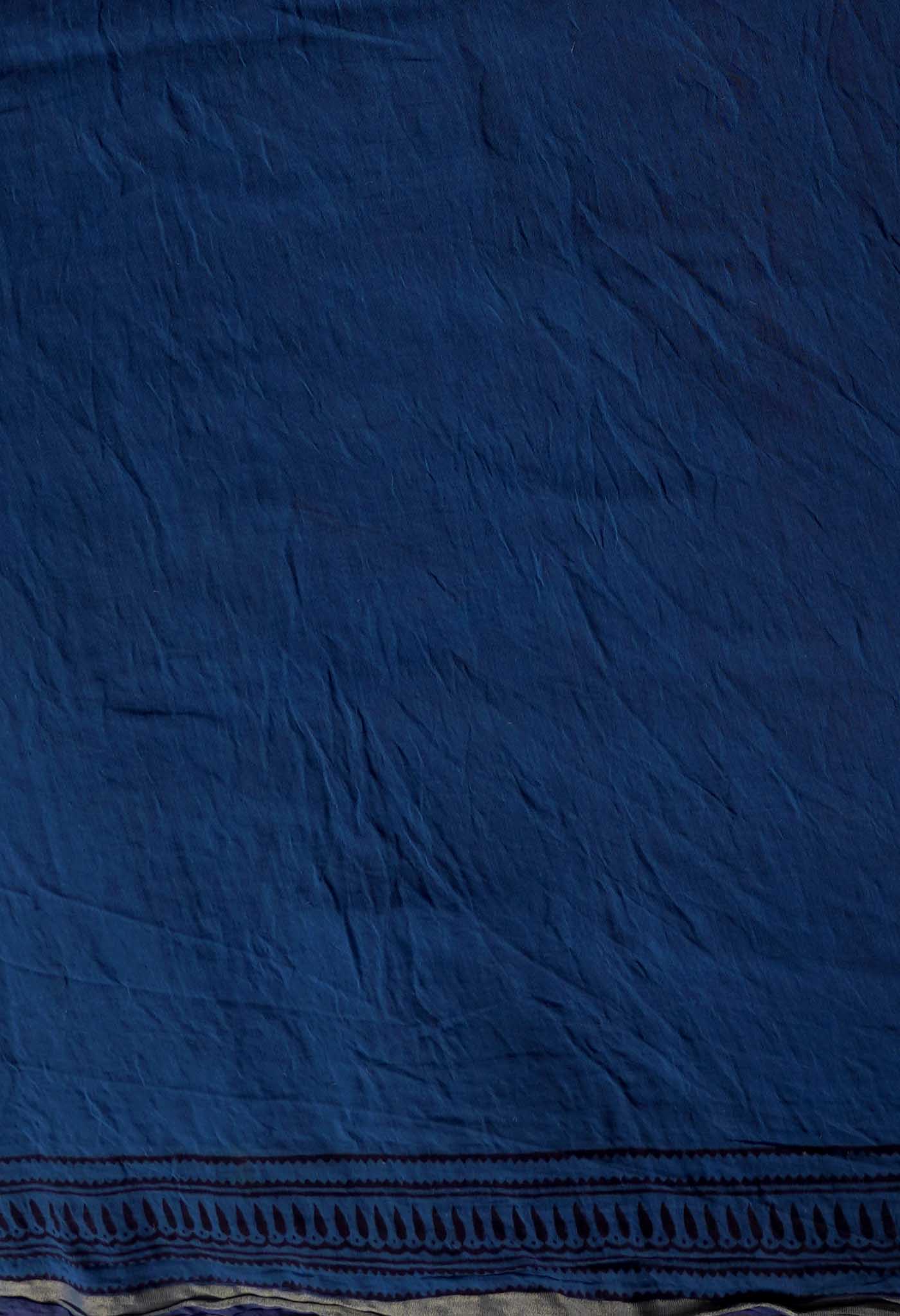 Maroon-Blue  Art Chanderi Bagh Printed Cotton Saree-UNM65360