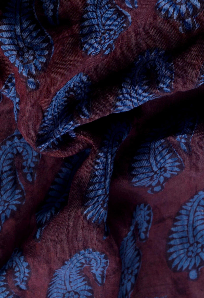 Maroon-Blue  Art Chanderi Bagh Printed Cotton Saree-UNM65362