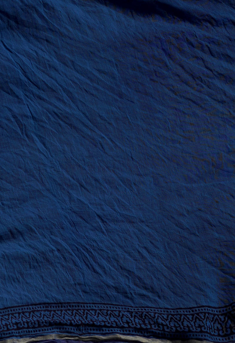 Maroon-Blue  Art Chanderi Bagh Printed Cotton Saree-UNM65362