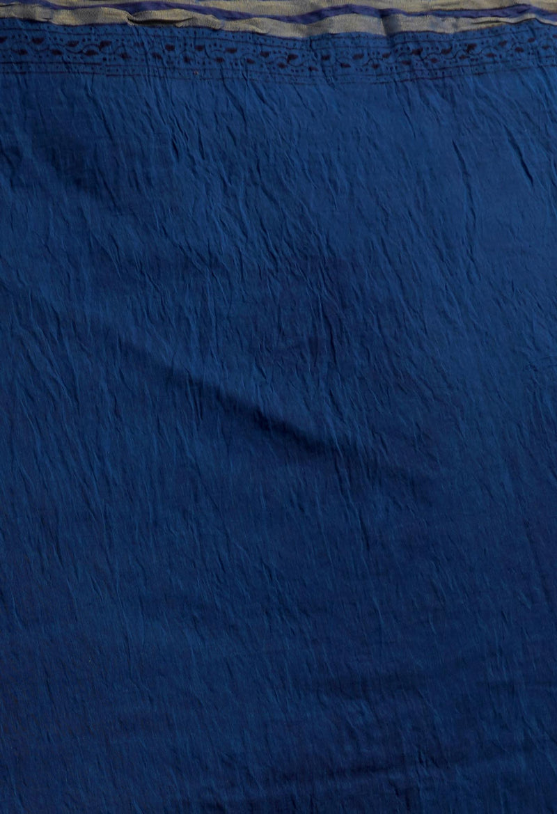 Maroon-Blue  Art Chanderi Bagh Printed Cotton Saree-UNM65363