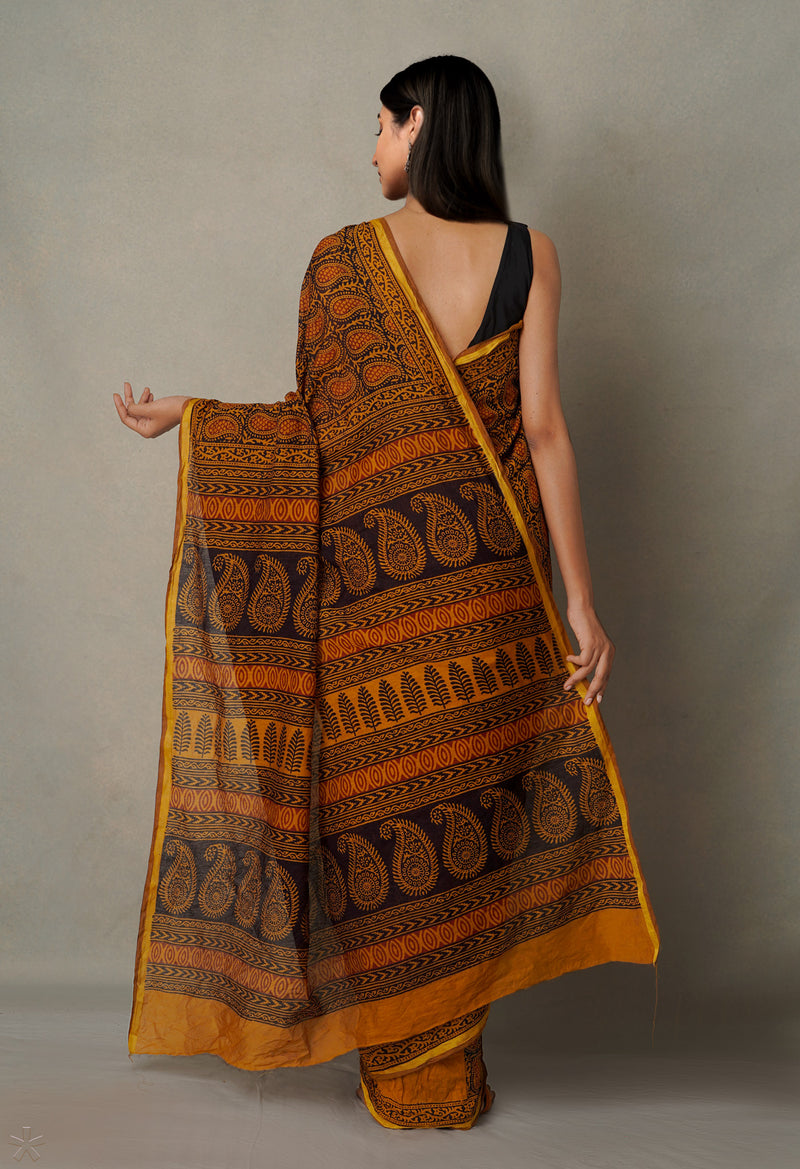 Black-Sepia  Art Chanderi Bagh Printed Cotton Saree-UNM65368
