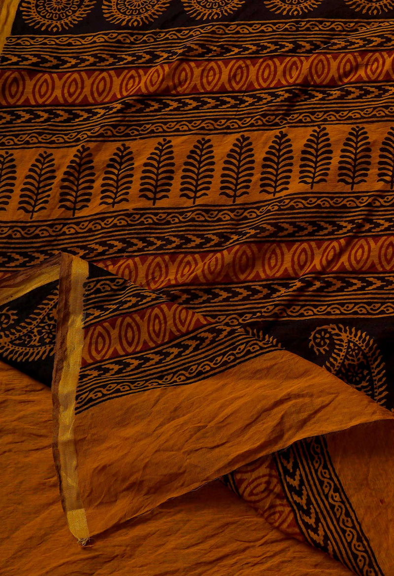 Black-Sepia  Art Chanderi Bagh Printed Cotton Saree-UNM65368