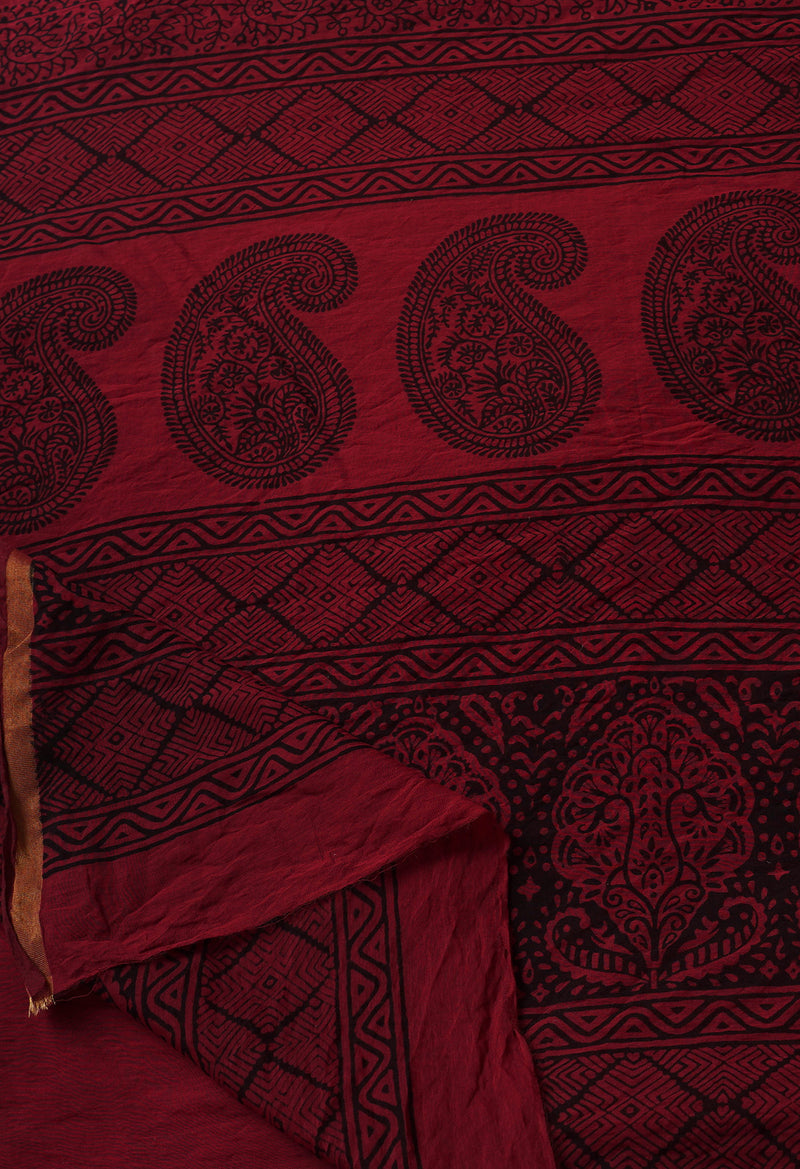 Rosewood  Art Chanderi Bagh Printed Cotton Saree-UNM65374