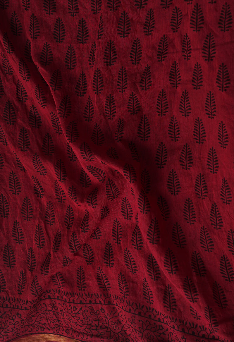 Rosewood  Art Chanderi Bagh Printed Cotton Saree-UNM65374
