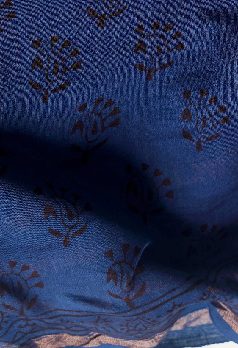 Steel Blue Pure Chanderi Bagh Printed Cotton Saree-UNM65378