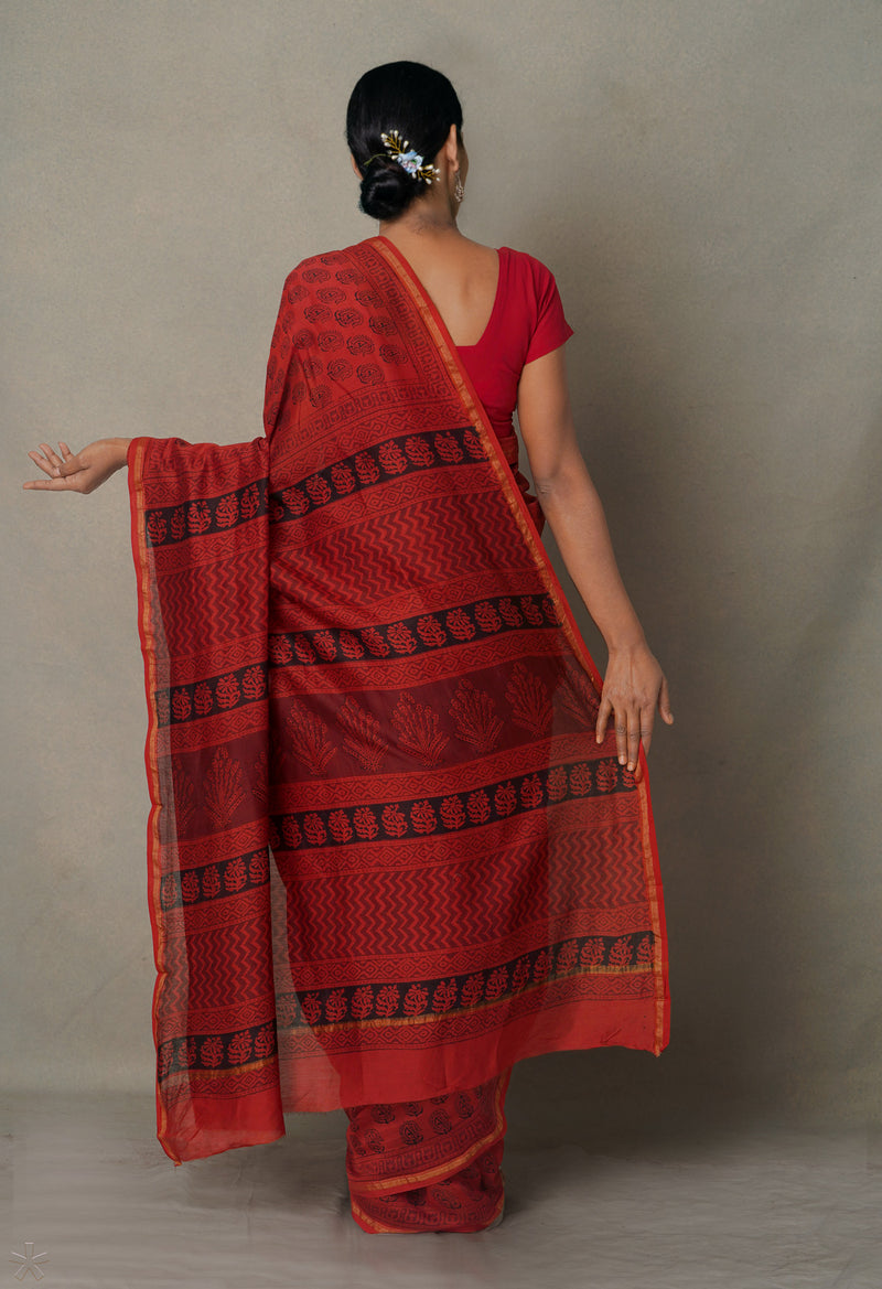 Rosewood Pure Chanderi Bagh Printed Cotton Saree-UNM65381