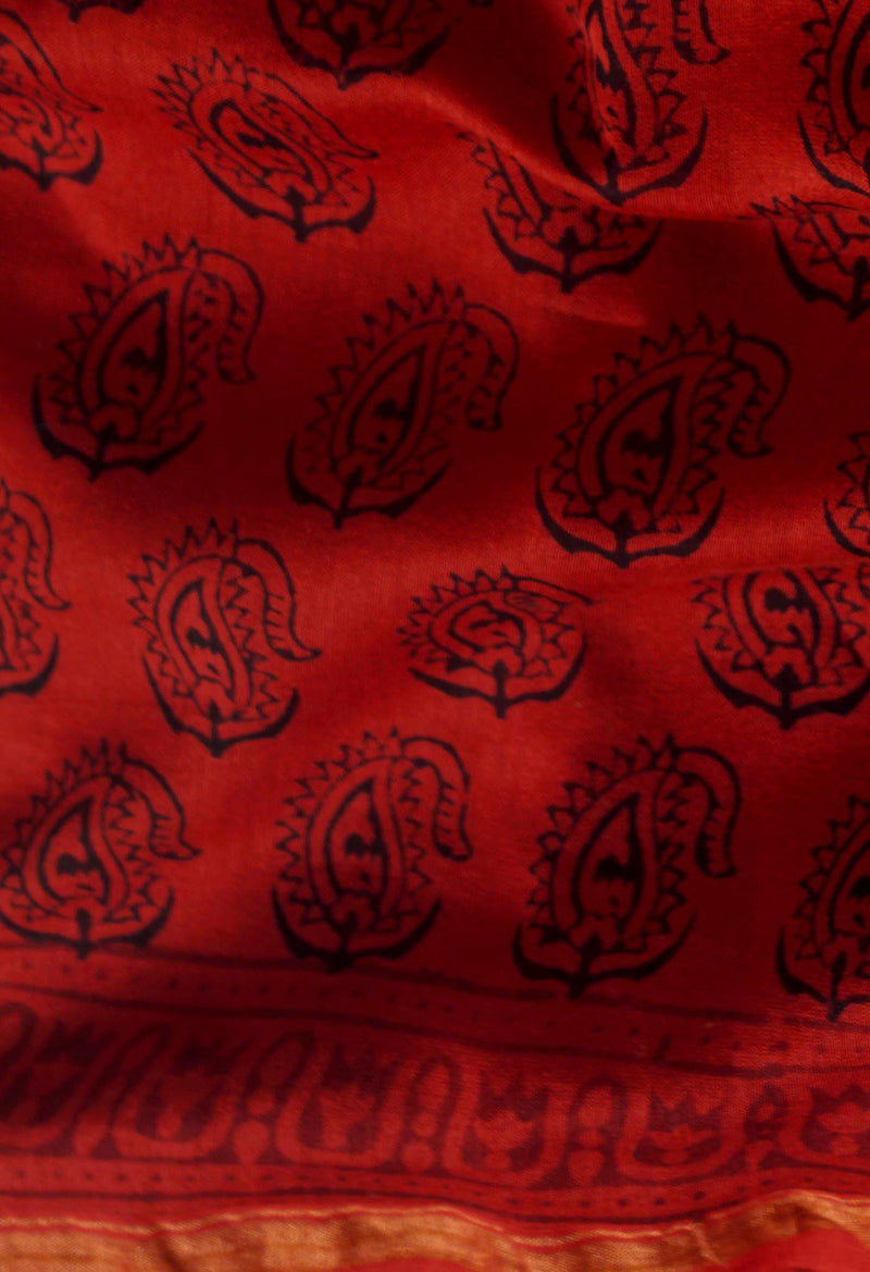 Rosewood Pure Chanderi Bagh Printed Cotton Saree-UNM65381