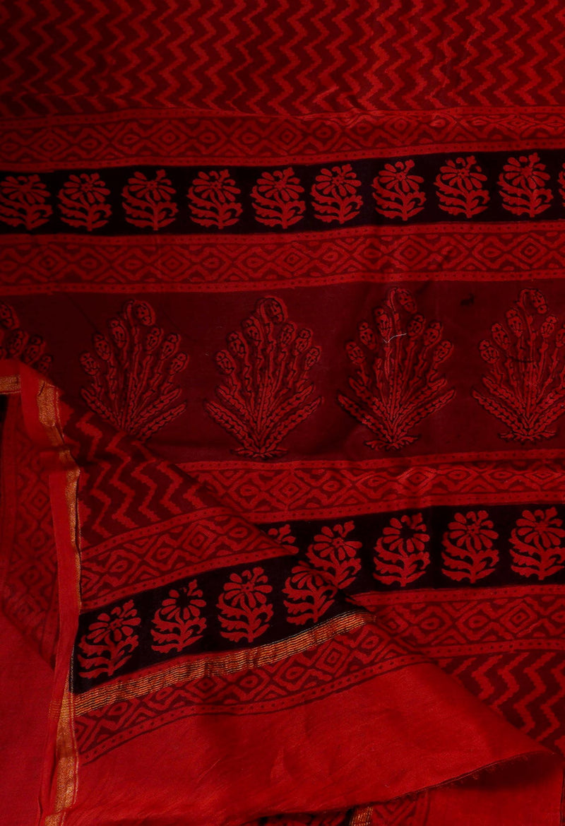 Rosewood Pure Chanderi Bagh Printed Cotton Saree-UNM65381