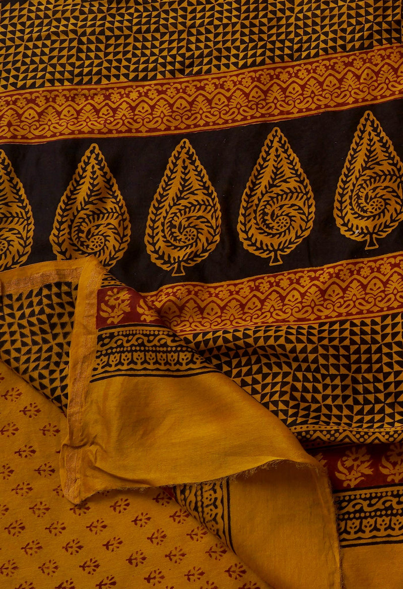 Bronze Pure Chanderi Bagh Printed Cotton Saree-UNM65383