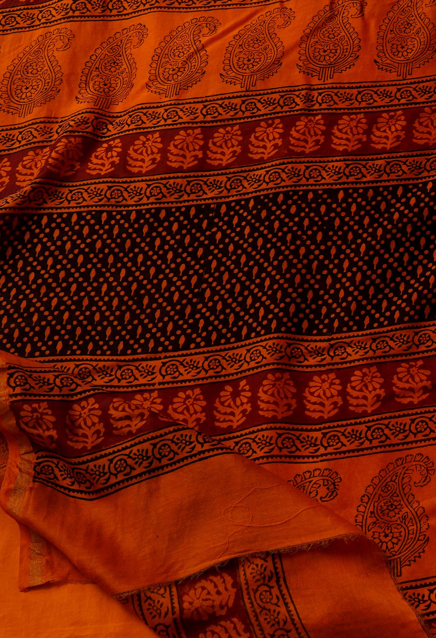 Rust Orange Pure Chanderi Bagh Printed Cotton Saree-UNM65390