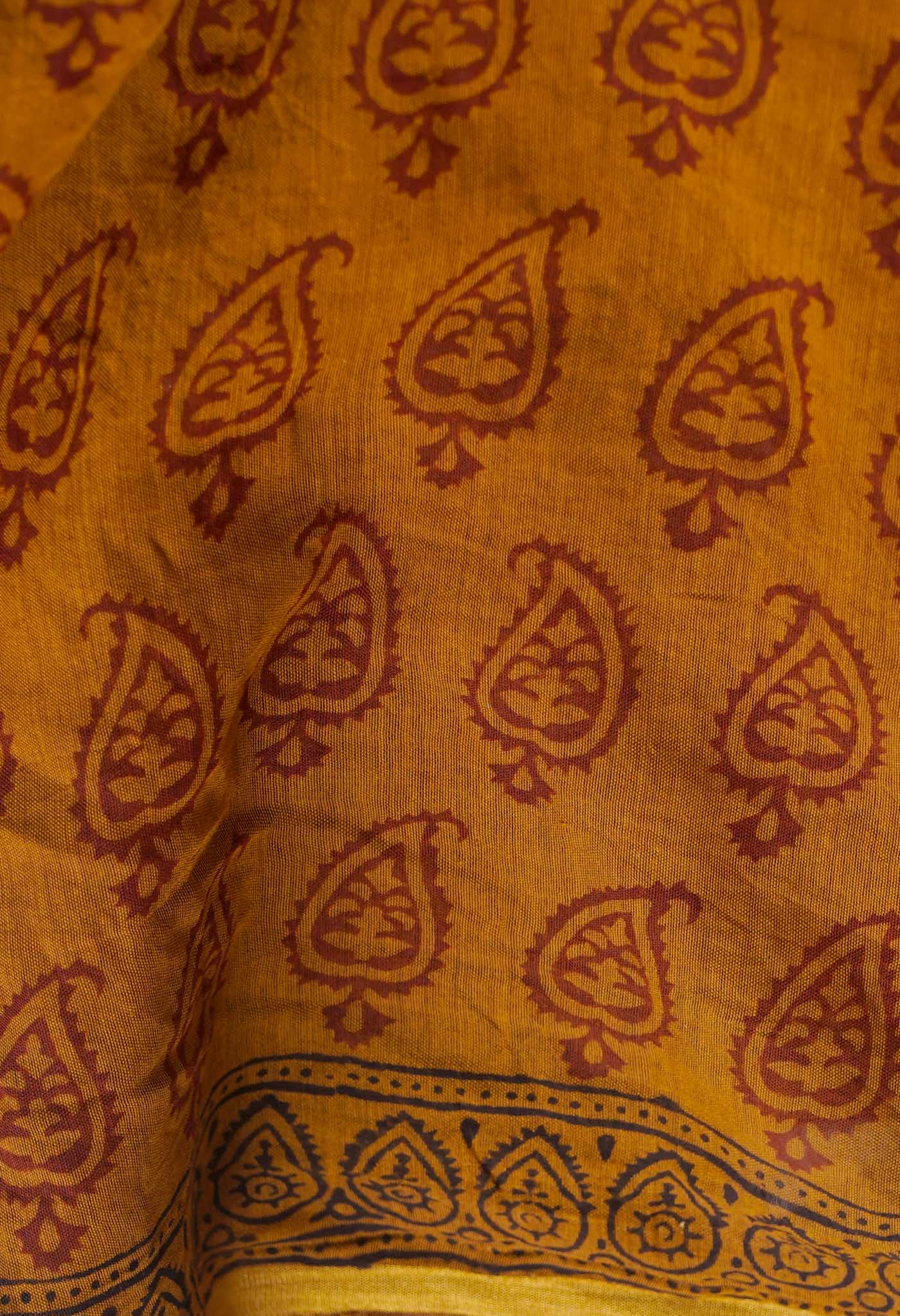 Bronze Pure Chanderi Bagh Printed Cotton Saree-UNM65394
