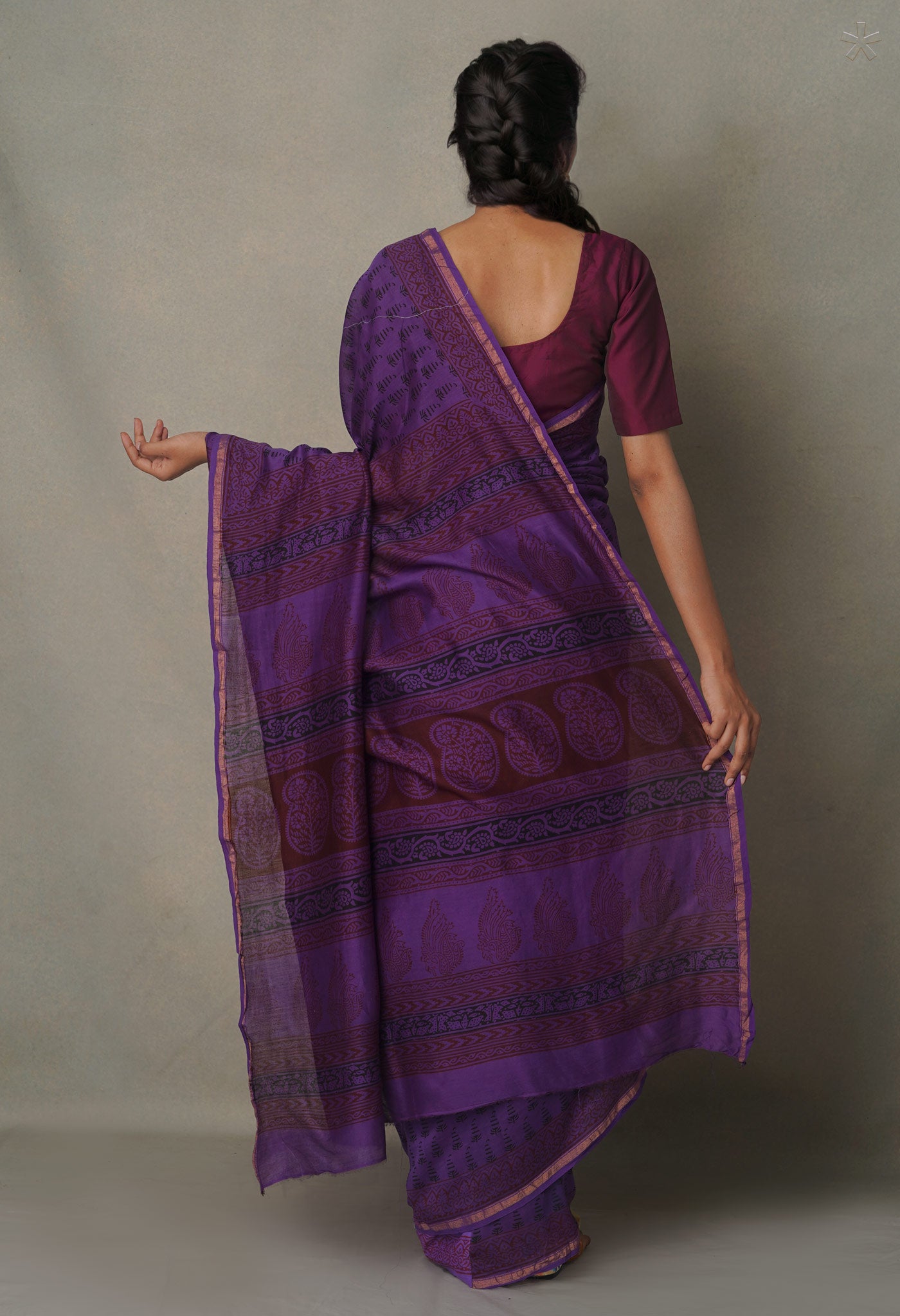 Purple Pure Chanderi Bagh Printed Cotton Saree-UNM65397