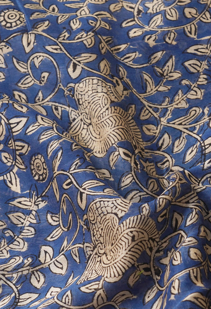 Navy Blue Pure Preet Bagru Chanderi Sico Saree-UNM65403