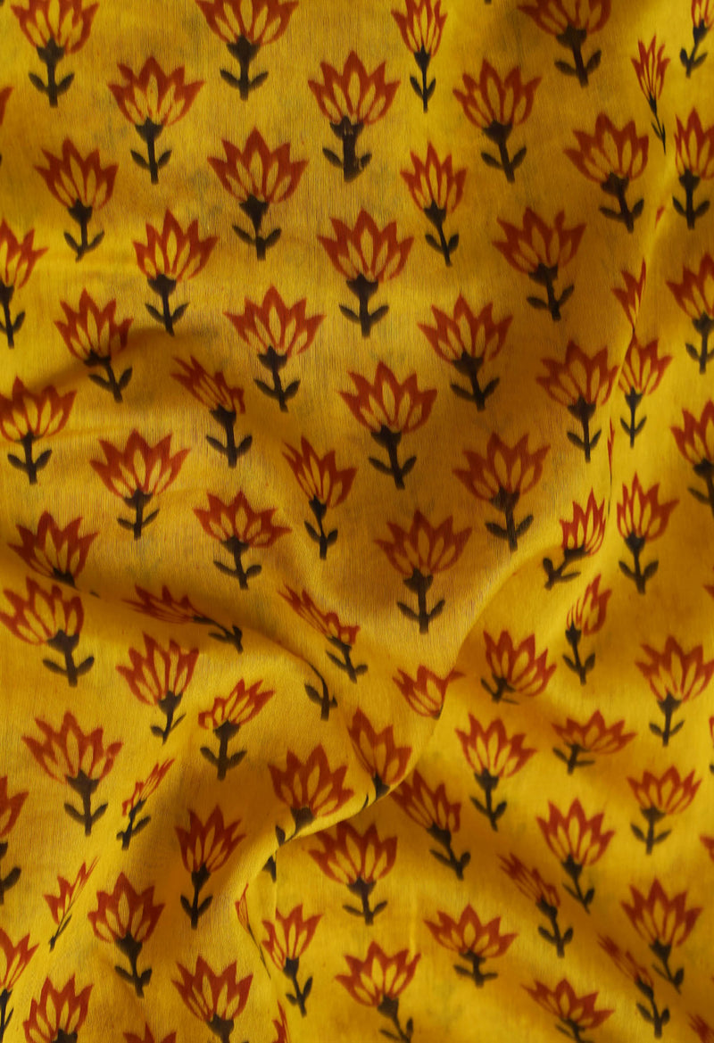 Yellow Pure Preet Bagru Chanderi Sico Saree-UNM65406