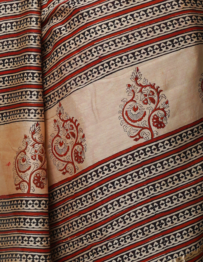 Red Pure Preet Bagru Chanderi Sico Saree-UNM65408