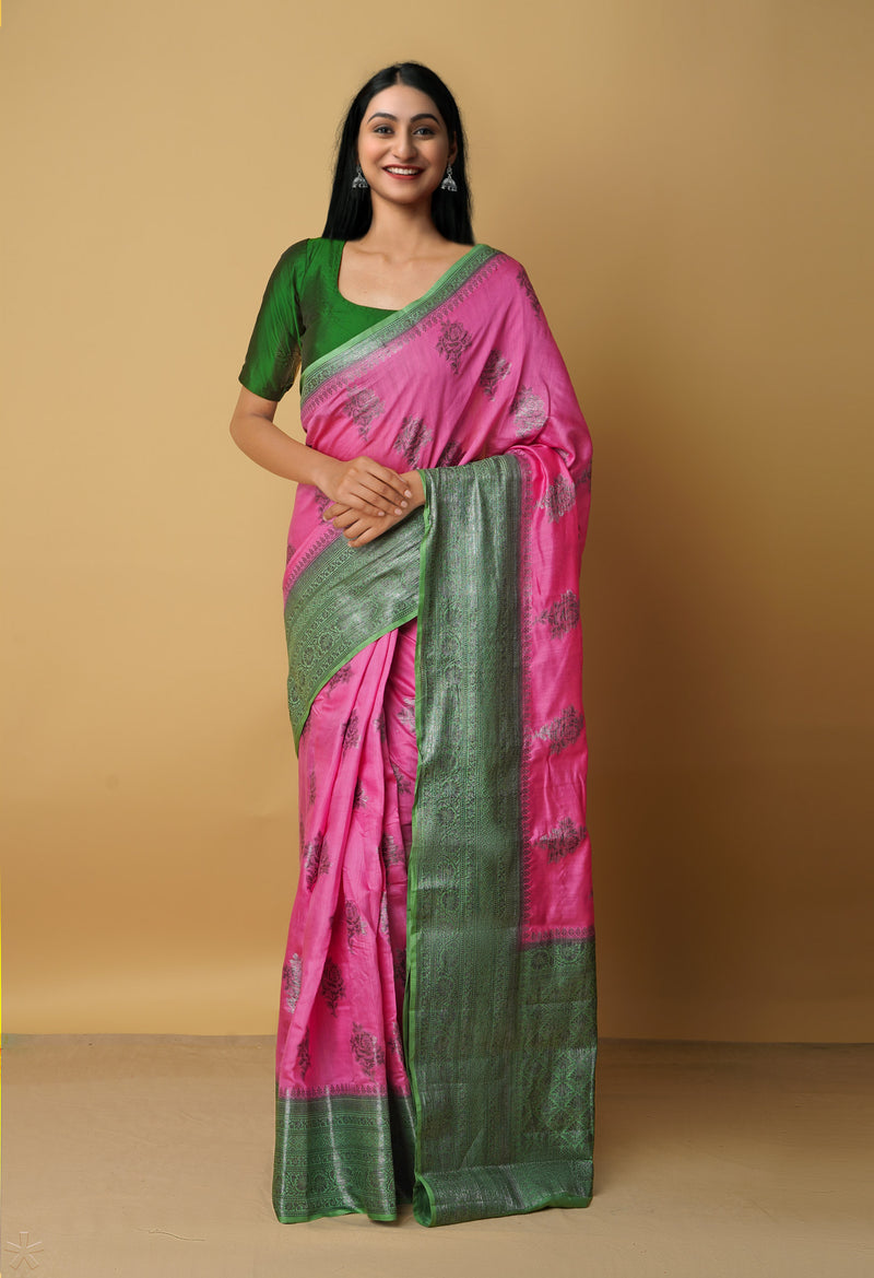 Pink  Kanjivaram Sico Saree-UNM65436