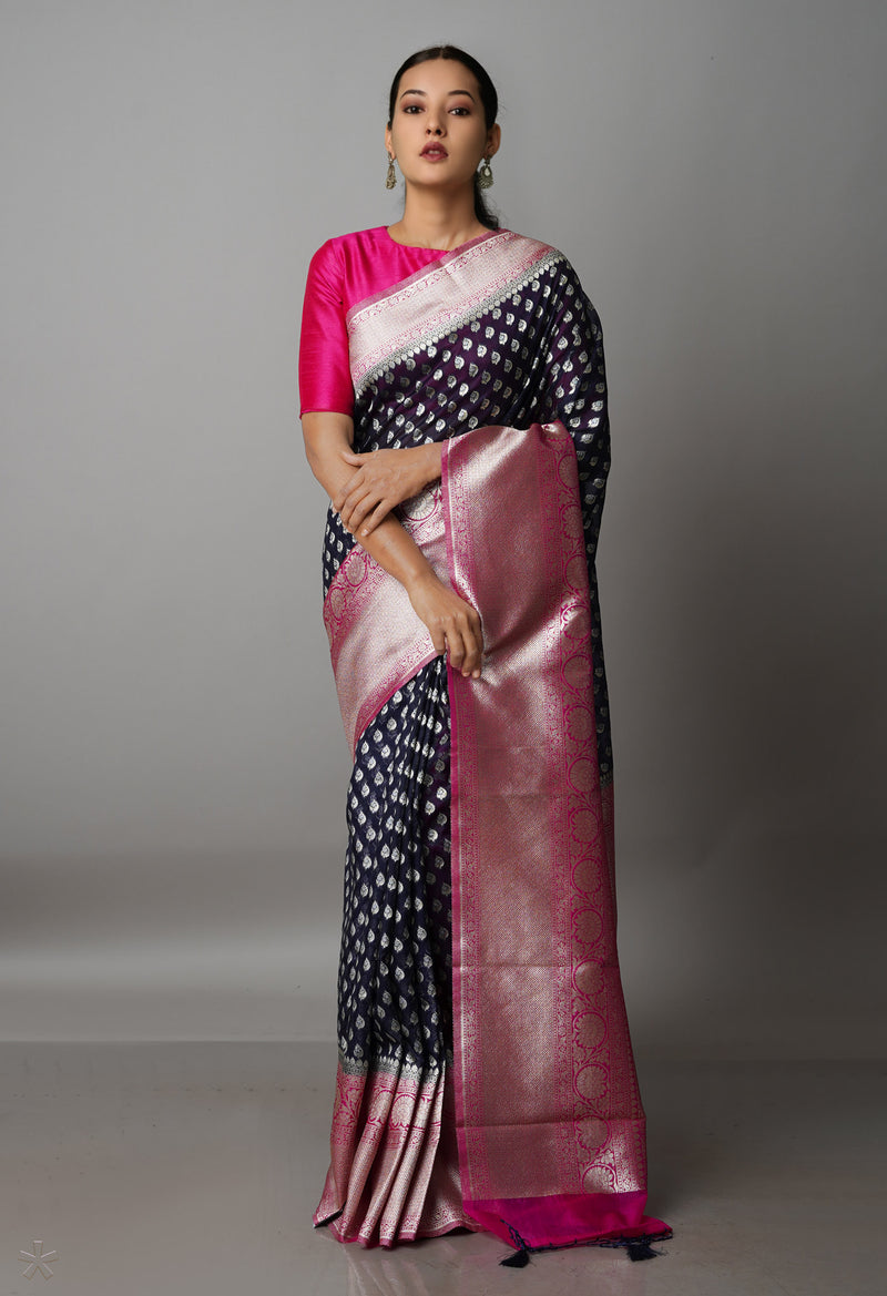 Navy Blue  Kanjivaram Sico Saree-UNM65449