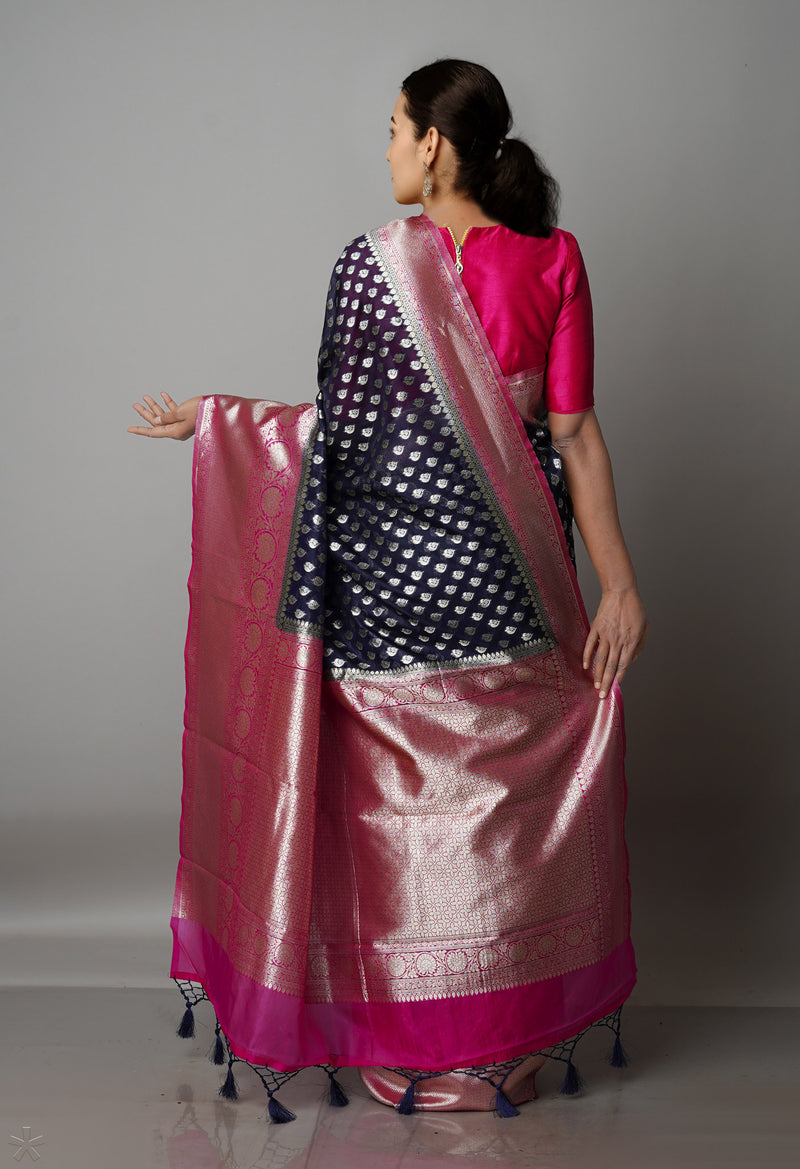 Navy Blue  Kanjivaram Sico Saree-UNM65449