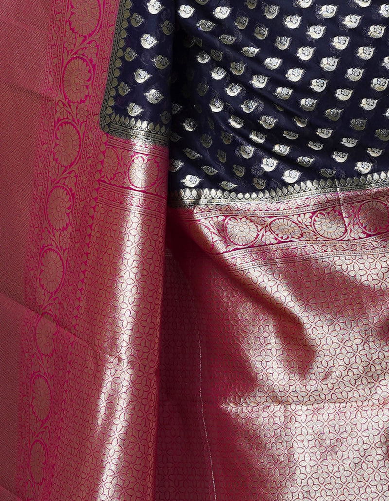 Navy Blue  Kanjivaram Sico Saree-UNM65449