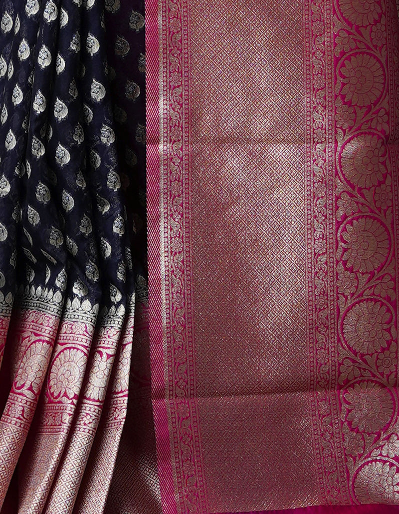 Navy Blue  Kanjivaram Sico Saree-UNM65449