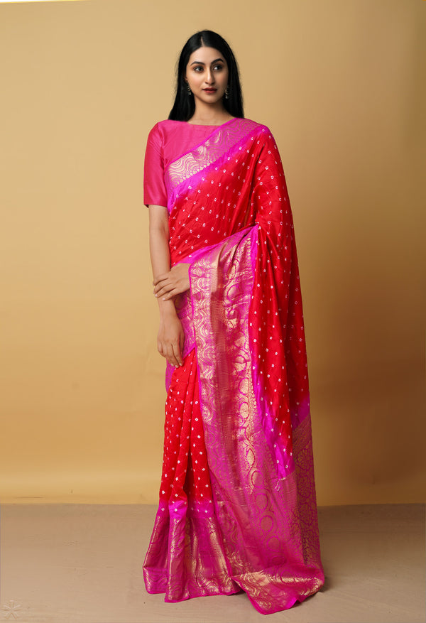 Red Pure Bandhini Kanjivaram Silk Saree-UNM65453